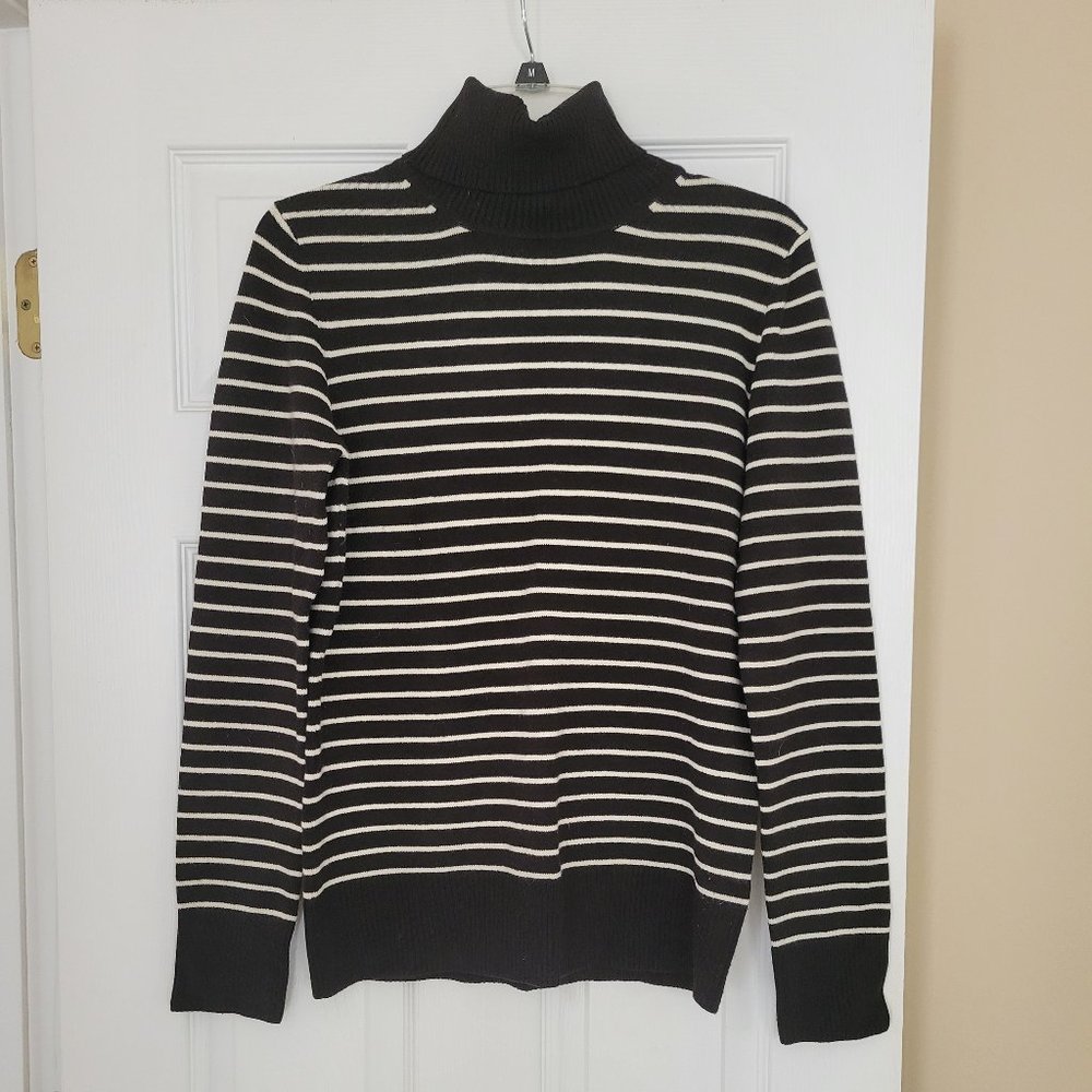 French Connection Black and White Striped Turtleneck Sweater Size L